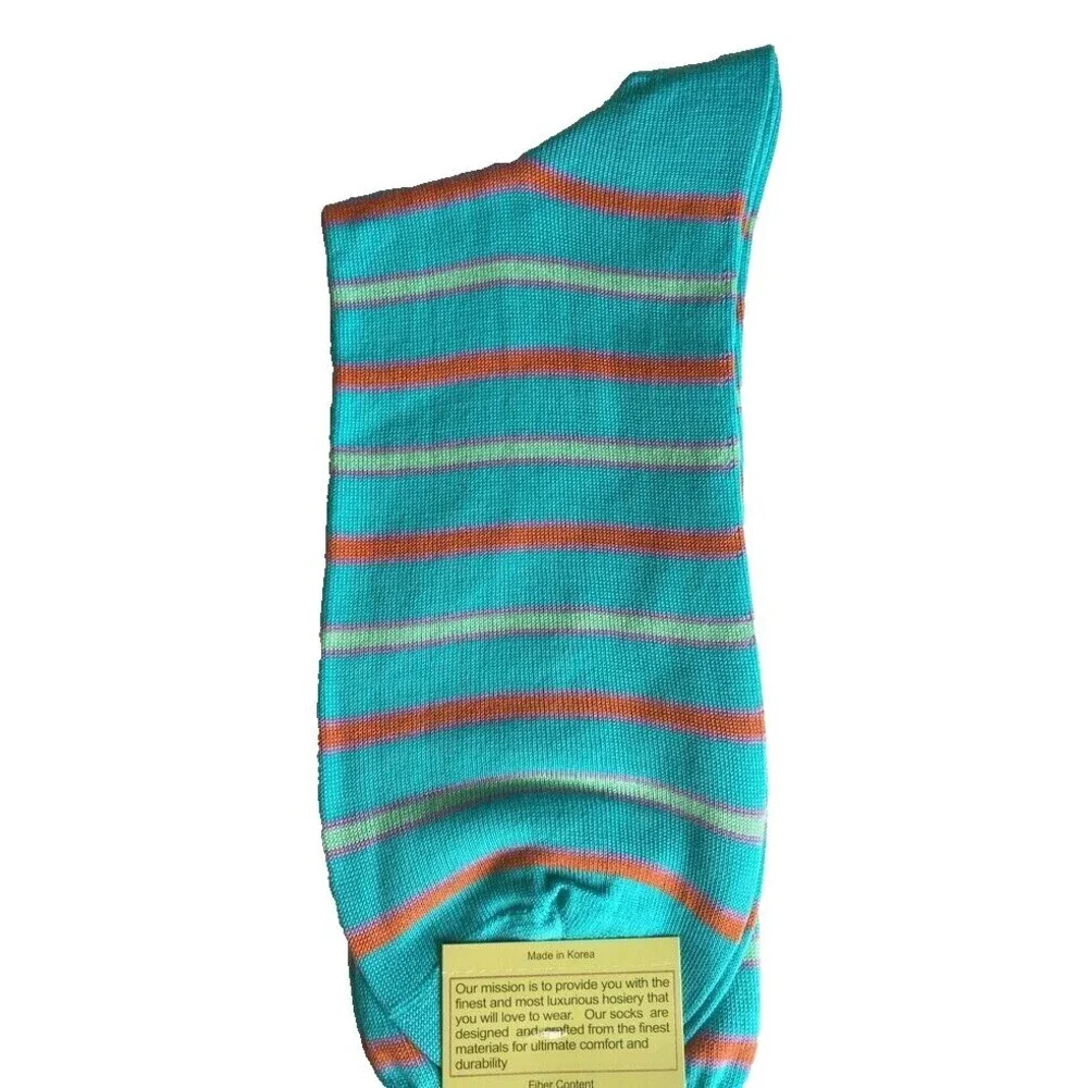 Vannucci Mens Dress Socks Sz 10-13 Aqua Sage Cool Color Stripes Funky Pattern